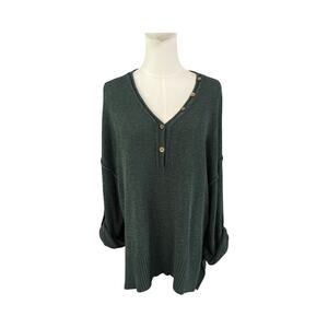 She + Sky Green Knit Henley Loose Knit Pullover Sweater Women’s Size Large